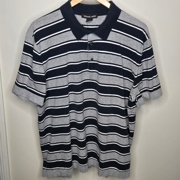 MICHAEL KORS Gray Navy & White Striped Men's Polo Short Sleeve Shirt Size XXL - Picture 1 of 7